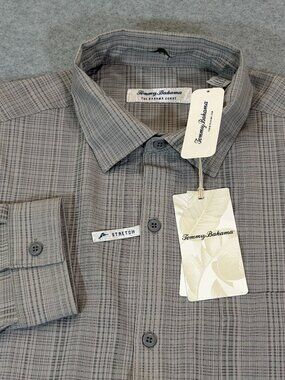 Tommy Bahama Coast Sandbar Stripe IslandZone Shirt Bala Shark Gray Mesh M NWT